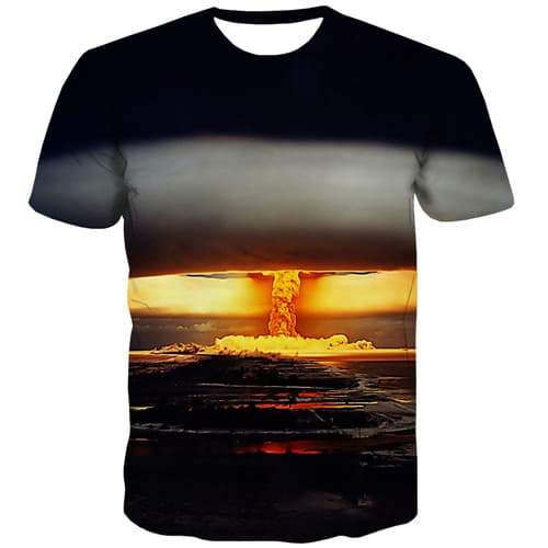 Mushroom Cloud T shirts Men War Tshirt Printed Flame T shirts Funny Harajuku Shirt Print Gothic Tshirts Casual Short Sleeve - KYKU