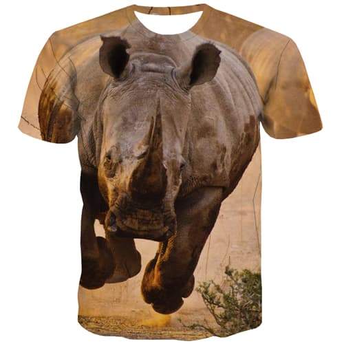 Animal T shirts Men Rhinoceros Tshirts Cool Terror Shirt Print Halloween Tshirt Anime Hip Hop T-shirts Graphic Short Sleeve - KYKU