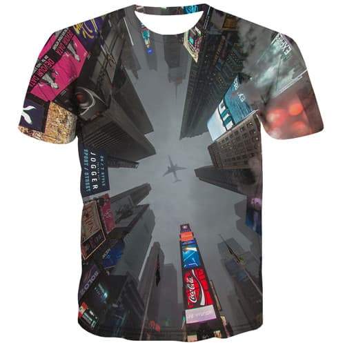Aircraft T-shirt Men Refraction Tshirt Anime City Tshirts Novelty Harajuku Tshirt Printed Gothic T shirts Funny Short Sleeve - KYKU