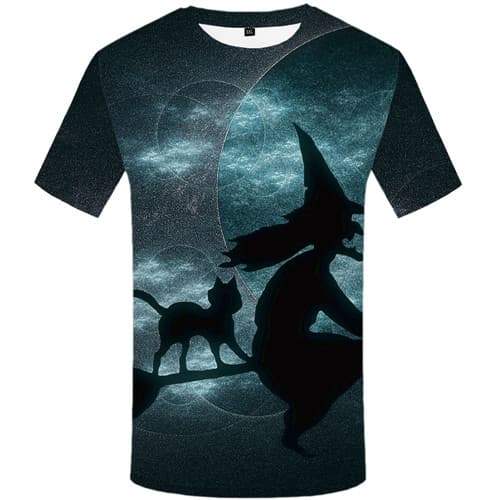 Halloween T shirts Men Witch Tshirts Novelty Cat Tshirt Printed Animal T-shirts 3d Ghost Tshirt Anime Short Sleeve Hip hop - KYKU