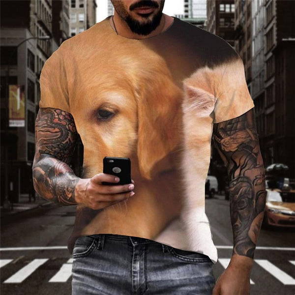 
tshirt animal docile pets Funny 3D t shirt Casual men cat and dog art costume
                