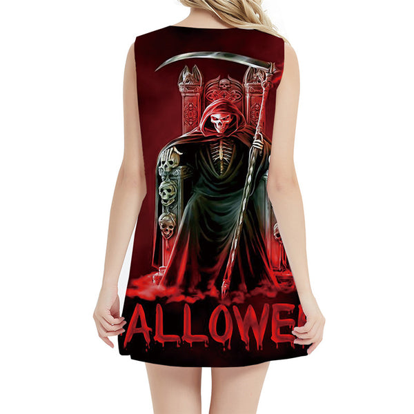 Grim Reaper Dress Women Skull Sexy Halloween Tank Metal Boho Gothic Vestido Sexy Womens Clothing Summer