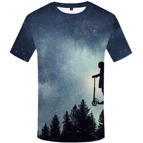 Galaxy Space T-shirt Men Forest T shirts Funny Nebula Tshirts Novelty Character T-shirts Graphic Art Tshirt Anime Short Sleeve - KYKU
