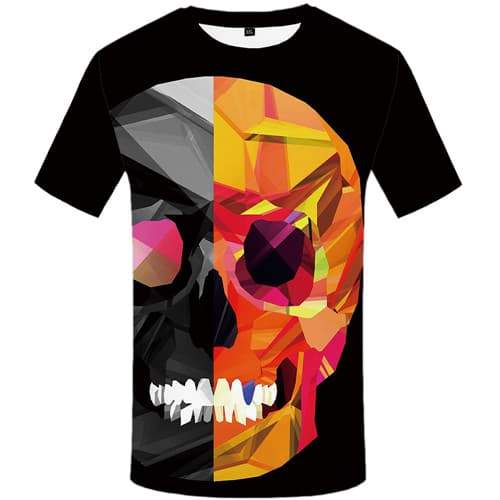 Skull T shirts Men Geometric Tshirts Novelty Colorful Tshirt Anime Graffiti Tshirts Casual Black Shirt Print Short Sleeve - KYKU