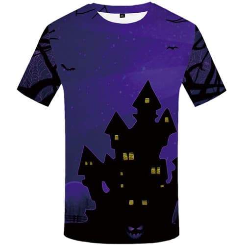 Halloween T shirts Men Party T-shirts Graphic Castle Tshirts Novelty Blue T-shirts 3d Short Sleeve Hip hop Men women Tee Top - KYKU