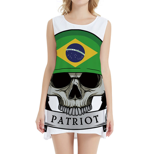 Skull Dresses Women Skeleton 3d Print Brazilian Flag Vestido Sexy Brazil Halter Sleeveless White Bodycon Dress Womens Clothing