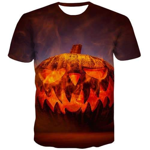 Pumpkin T-shirt Men Halloween Tshirts Novelty Flame T-shirts Graphic Gothic Tshirt Printed Harajuku Tshirt Anime Short Sleeve - KYKU