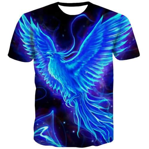 Phoenix T-shirt Men Animal Tshirts Casual Blue Flame Tshirt Anime Black T shirts Funny War Tshirt Printed Short Sleeve T shirts - KYKU
