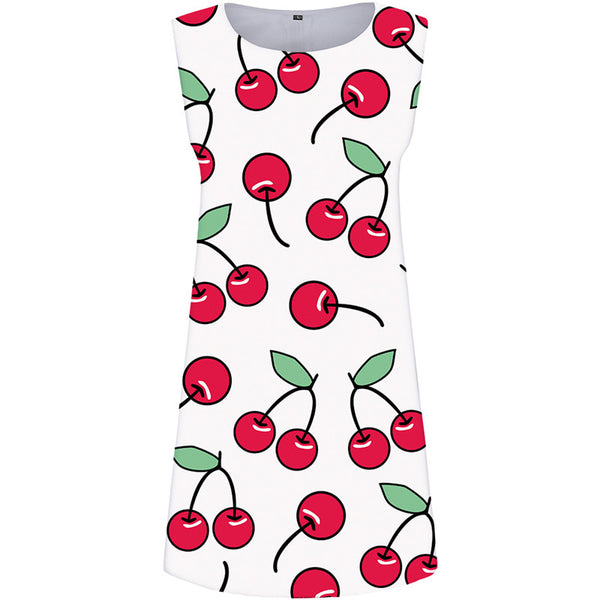 Cherry Dress Women White Korean Style Leaf Vestido Sexy Fruit Boho