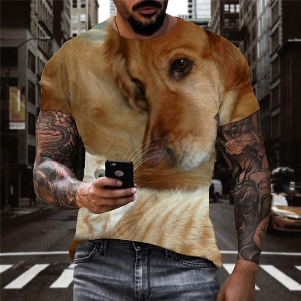 
shirt animal docile pets Casual shirt 3D men Cool cat and dog art costume
                