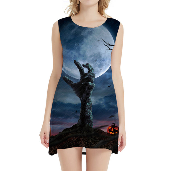 Halloween Dress Women Hand Korean Style Moon Tank Pumpkin Ladies Dresses Harajuku Party Womens Clothing Summer