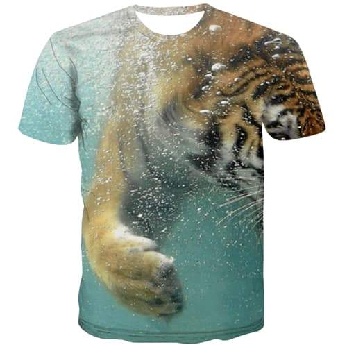 Animal T shirts Men Tiger Tshirt Anime Hip Hop Tshirts Novelty Ferocious Tshirt Printed Ocean Tshirts Casual Short Sleeve - KYKU