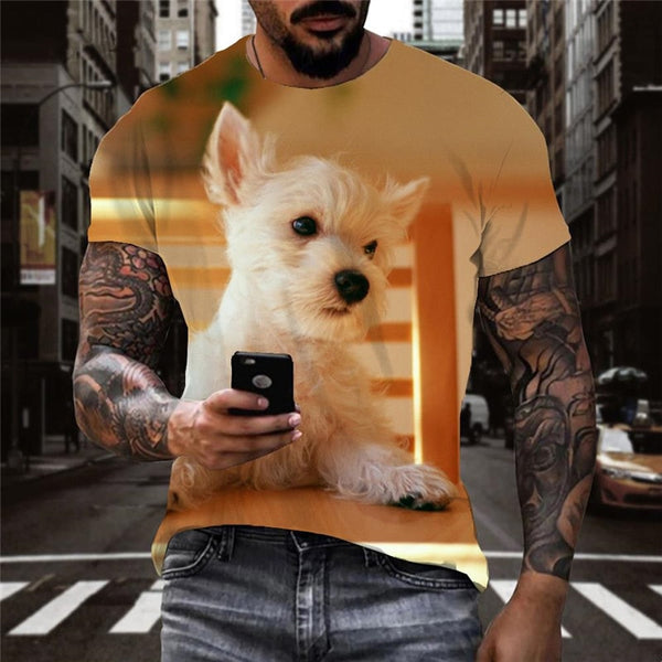 
shirts Little White dog Puppy Cute Pets Print clothes man Casual big Smart dogs art costume
                