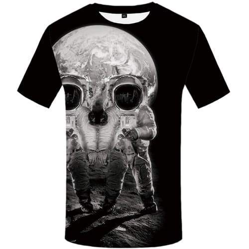 Skull T-shirt Men Astronaut Tshirts Cool Moon Tshirts Novelty Galaxy Space Tshirt Printed Black T shirts Funny Short Sleeve - KYKU