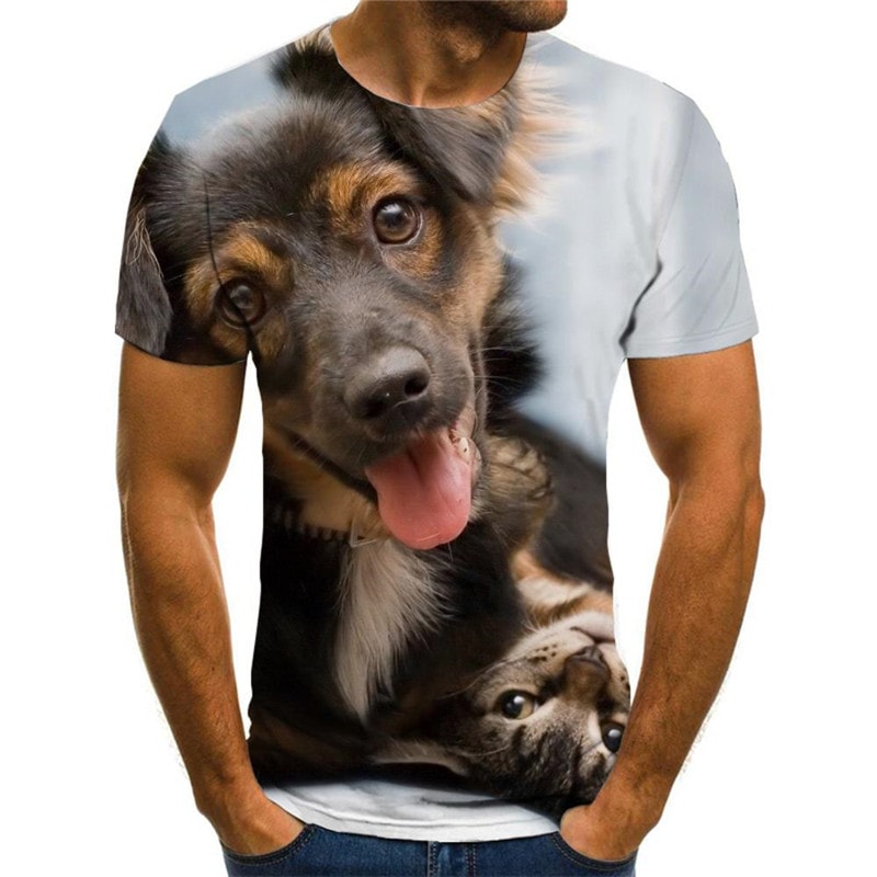animal shirt Print clothes docile pets art costume Cool cat and dog men