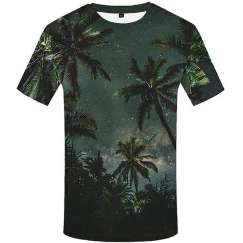 Coconut Tree T-shirt Men Forest T-shirts Graphic Galaxy Space Tshirts Cool Harajuku T shirts Funny Green Tshirt Printed - KYKU