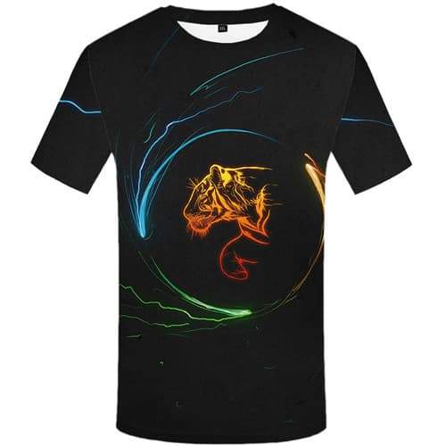 Tiger T-shirt Men Black T-shirts 3d Animal T shirts Funny Lightning Tshirts Cool Space Tshirt Anime Short Sleeve Full Print - KYKU