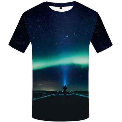 Northern Lights T-shirt Men Aurora Tshirts Cool Character Tshirt Printed Harajuku Tshirts Casual Gothic Tshirts Novelty - KYKU