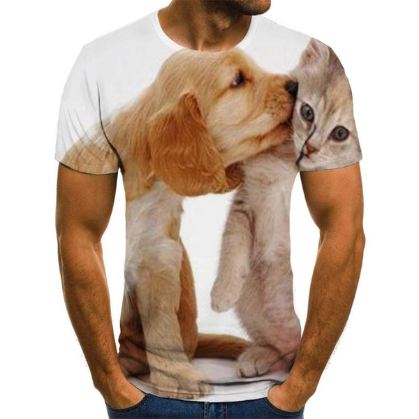 animal shirtFunny 3D t shirt docile petsCool art costume cat and dog men