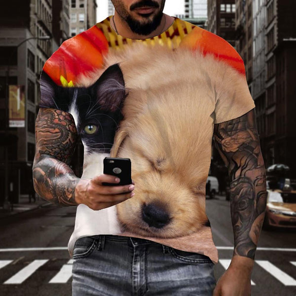 
shirt animaldocile pets Print clothesart costume Cool men cat and dog
                