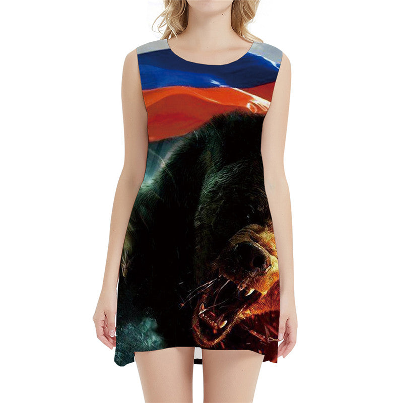Bear Dress Women Animal Ladies Dresses Russia 3d Print War Sexy Gothic Sundress Womens Clothing Summer