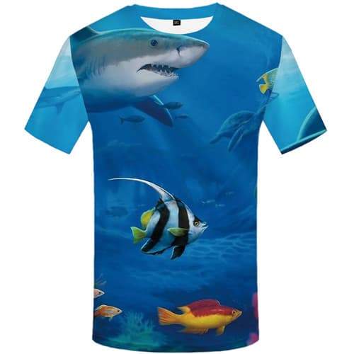 Shark T shirts Men Fish Shirt Print Animal T-shirts 3d Ocean Tshirt Printed Blue Tshirt Anime Short Sleeve Hip hop Men women Tee - KYKU