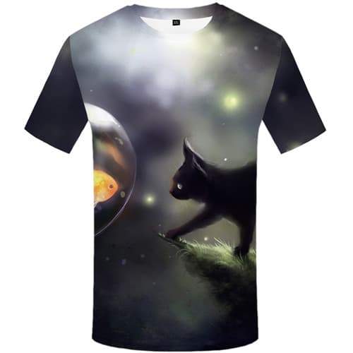 Cat T-shirt Men Fish Tshirts Novelty Animal Tshirt Anime Galaxy Space T-shirts Graphic Psychedelic T shirts Funny Short Sleeve - KYKU