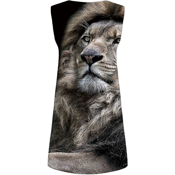 Lion Dresses Women Animal Halter Sleeveless Gray Bodycon Dress King Sundress Gothic 3d Print Womens Clothing Plus Size