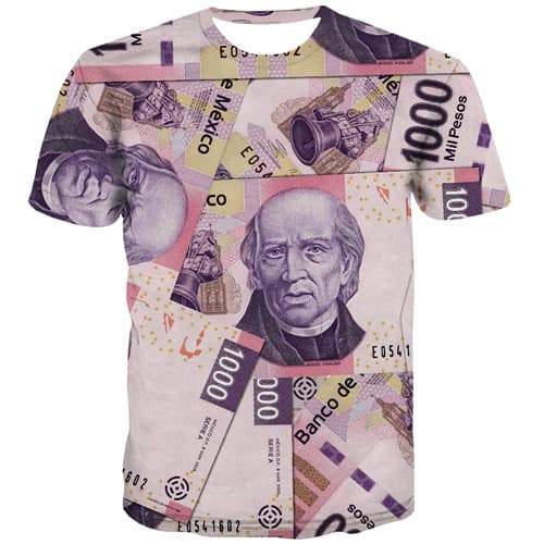 Money T-shirt Men Mexico Tshirts Novelty Mexican Peso T-shirts 3d Harajuku T-shirts Graphic Vintage Tshirts Cool Short Sleeve - KYKU