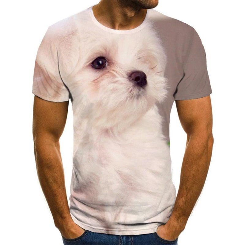 tshirt Little White dog Puppy Cute Pets Novelty 3D shirt big Smart dogs man art costume Casual