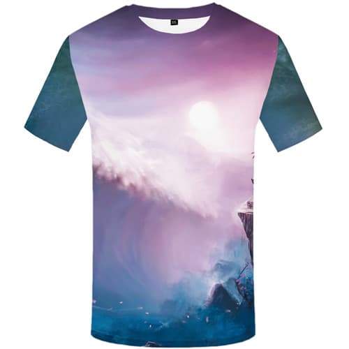 Wave T shirts Men Cartoon Tshirt Anime Character T shirts Funny Mountain T-shirts 3d Moon Tshirt Printed Short Sleeve Hip hop - KYKU