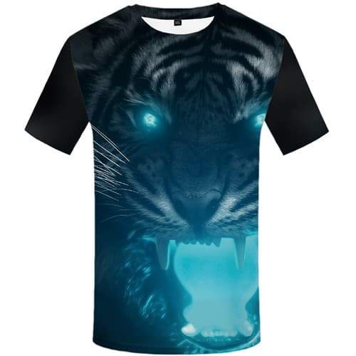 Tiger T shirts Men Animal Tshirt Anime Angry Tshirts Casual Black T-shirts Graphic Short Sleeve Hip hop Unisex New Slim Big Size - KYKU
