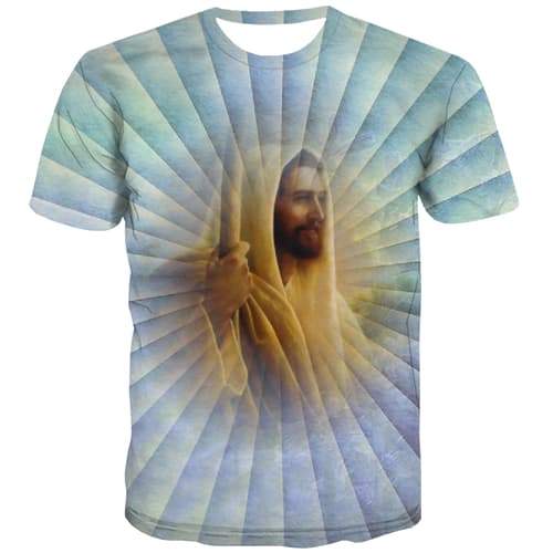 Jesus T-shirt Men Christian T shirts Funny Pax Christi Tshirts Cool Abstract T-shirts 3d Art T-shirts Graphic Short Sleeve - KYKU