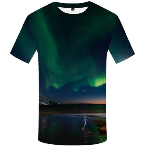 Aurora T shirts Men Mountain Tshirt Anime Space Galaxy Tshirts Novelty Harajuku Shirt Print Northern Lights T-shirts 3d - KYKU
