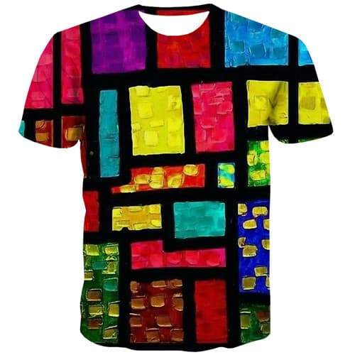 Psychedelic T-shirt Men Graffiti T shirts Funny Tetris T-shirts 3d Colorful Tshirt Printed Harajuku Tshirts Casual Short Sleeve - KYKU