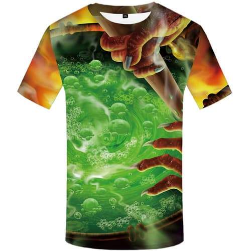 Halloween T-shirt Men Harajuku Tshirts Casual Green Shirt Print Psychedelic Tshirts Novelty Witch Tshirt Printed Short Sleeve - KYKU