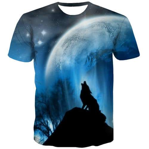 Wolf T-shirt Men Animal T-shirts 3d Moon T shirts Funny Abstract Tshirts Cool Gothic Shirt Print Short Sleeve Hip hop Men - KYKU