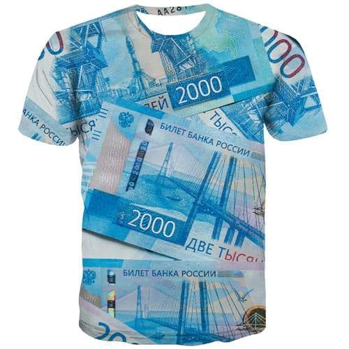 Russian Ruble T-shirt Men Money T shirts Funny Russia Shirt Print Blue Tshirts Casual Harajuku Tshirts Cool Short Sleeve Hip hop - KYKU