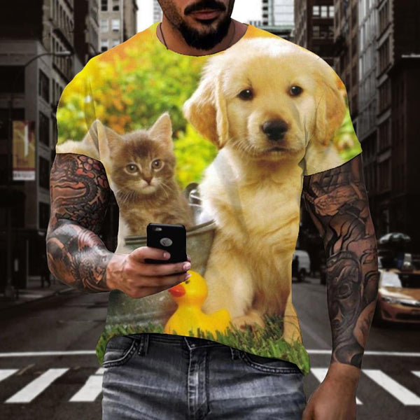 
animal t shirtCasual docile petsCasual cat and dog art costume men
                