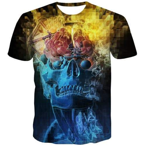 Skull T shirts Men Punk Shirt Print Hip Hop Tshirts Novelty Funny Tshirt Anime Colorful Tshirts Casual Short Sleeve Fashion Mens - KYKU