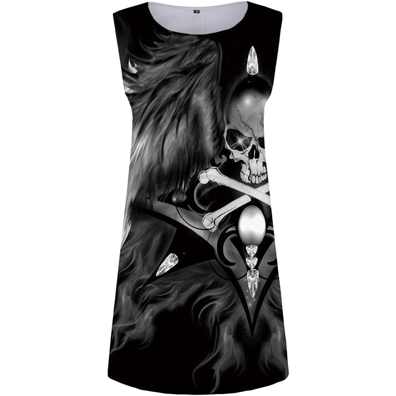 Skull Dress Women Feather Boho Black Vestido Sexy Skeleton Beach Gothic 3d Print Womens Clothing Vintage