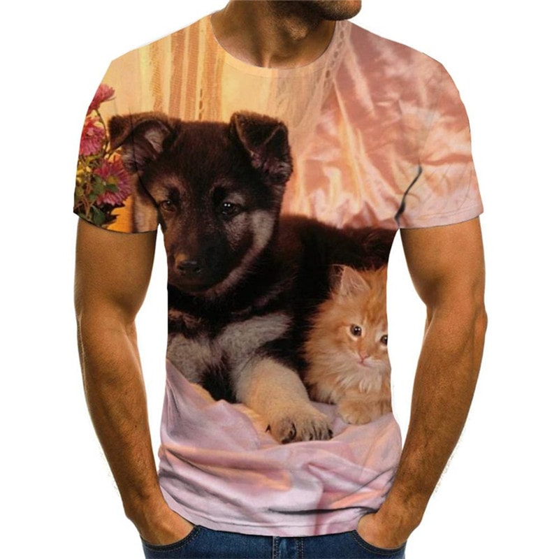 animal shirt docile pets tee shirt cat and dog Cool art costume men
