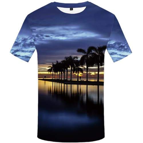 Coconut Tree T-shirt Men Sky T-shirts 3d Cloud Tshirts Casual Water Shirt Print Harajuku Tshirts Cool Short Sleeve T shirts - KYKU