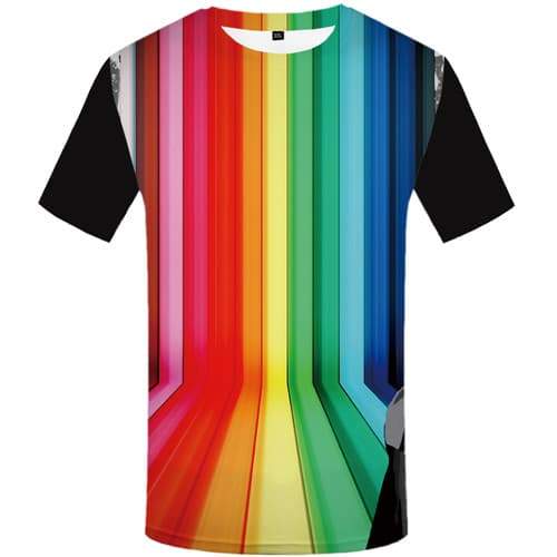 Rainbow T shirts Men Colorful Shirt Print Music T-shirts 3d Rock Tshirts Cool Gothic Tshirt Anime Short Sleeve T shirts - KYKU