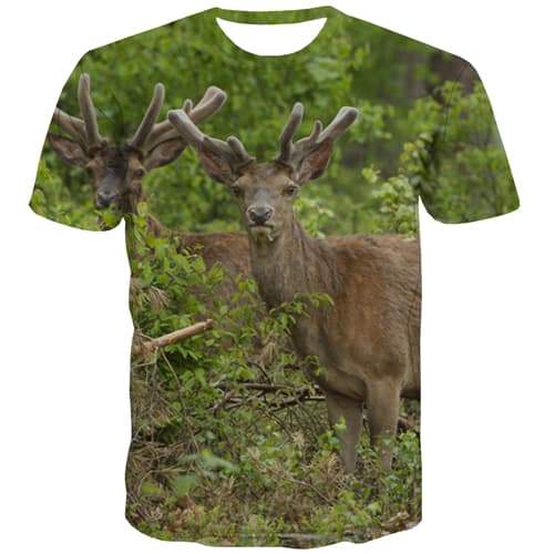 Deer T-shirt Men Animal Tshirts Cool Deep Forest Tshirt Printed Hip Hop Tshirts Casual Christmas T-shirts Graphic Short Sleeve - KYKU