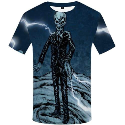 Alien T shirts Men Lightning Tshirt Printed Skull Tshirt Anime Gothic Shirt Print Harajuku Tshirts Casual Short Sleeve - KYKU