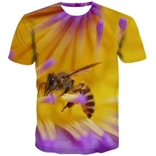 Bee T shirts Men Flower T-shirts 3d Harajuku Shirt Print Yellow T-shirts Graphic Hip Hop Tshirt Printed Short Sleeve Fashion - KYKU