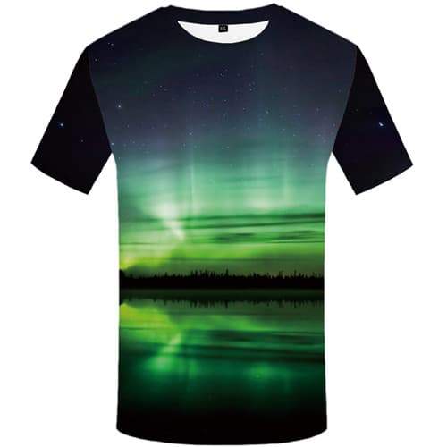 Aurora T shirts Men Northern Lights Tshirt Printed Forest T-shirts Graphic Harajuku Tshirts Novelty Water Tshirt Anime - KYKU