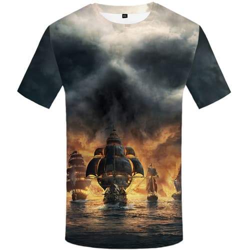 Skull T-shirt Men Flame Tshirts Cool Ferry T-shirts Graphic War T-shirts 3d Ocean Tshirts Casual Short Sleeve summer Mens New - KYKU