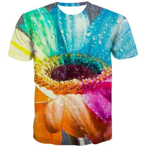 Flower T shirts Men Colorful Tshirt Printed Harajuku Tshirts Cool Funny Tshirt Anime Water Drops T-shirts 3d Short Sleeve - KYKU